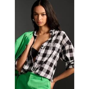 MAEVE Anthropologie Womens Shirt Buffalo Check Oversize Button Up Blouse Medium